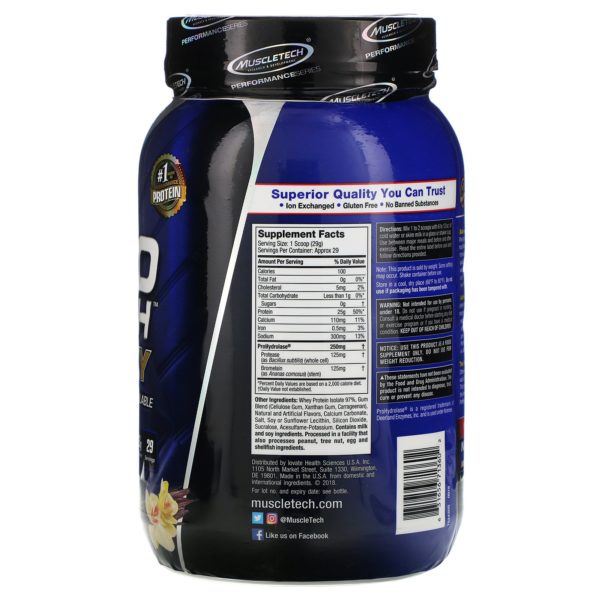 Muscletech, NitroTech, aislado de suero 100 %, 1.81 lb (820 g) - Imagen 2
