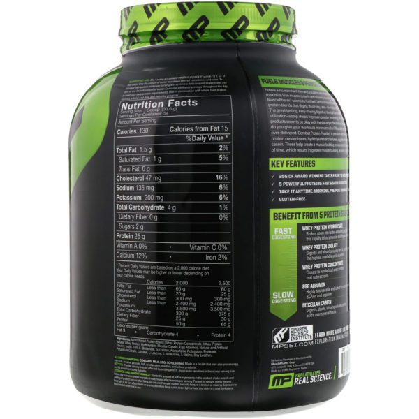 MusclePharm, Combat Powder, Advanced Time Release Protein, Banana Cream, 4 lbs (1814 g) - Imagen 2