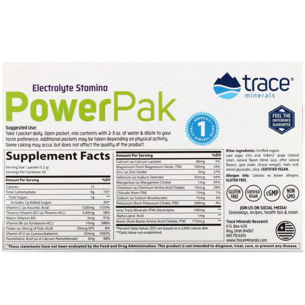 Trace Minerals Research, Electrolyte Stamina PowerPak, Acai Berry, 30 Packets, 0.18 oz (5.2 g) Each - Imagen 2
