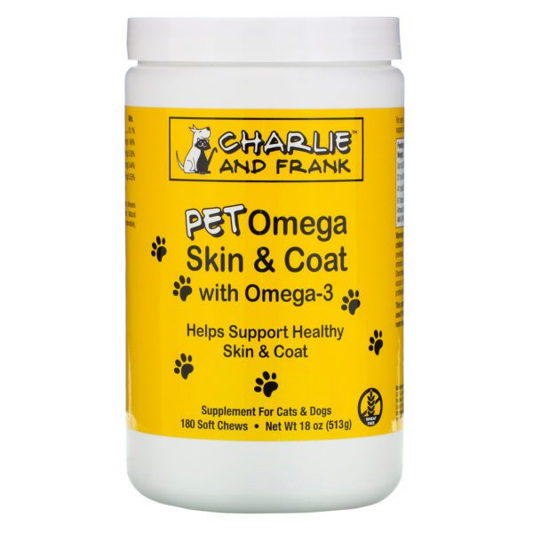 Charlie & Frank, Ácidos grasos omega-3 para la piel y el pelaje de las mascotas, Para gatos y perros, 180 suplementos masticables blandos