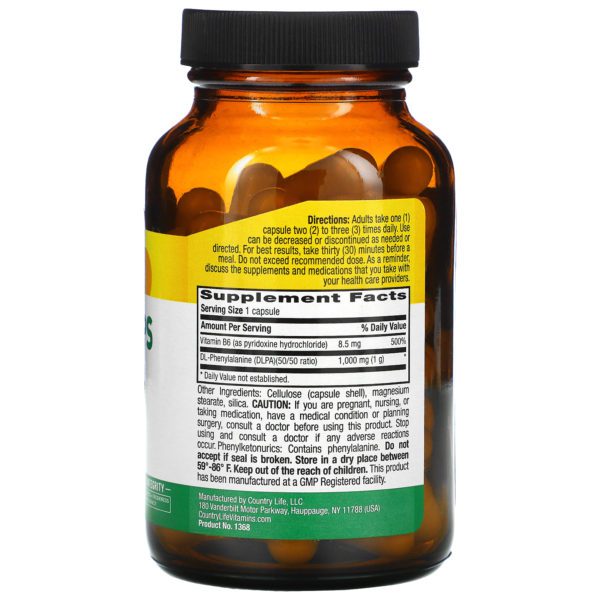 Country Life, Cápsulas de DLPA, 1000 mg, 60 cápsulas veganas - Imagen 2