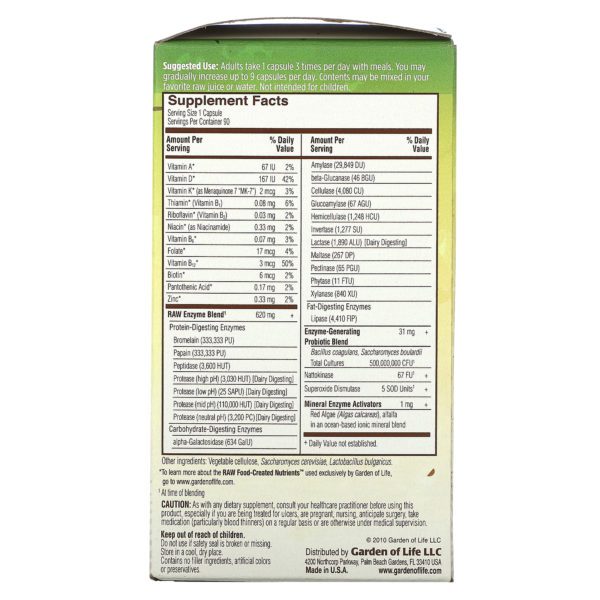 Garden of Life, RAW Enzymes, Women 50 & Wiser, 90 Vegetarian Capsules - Imagen 2