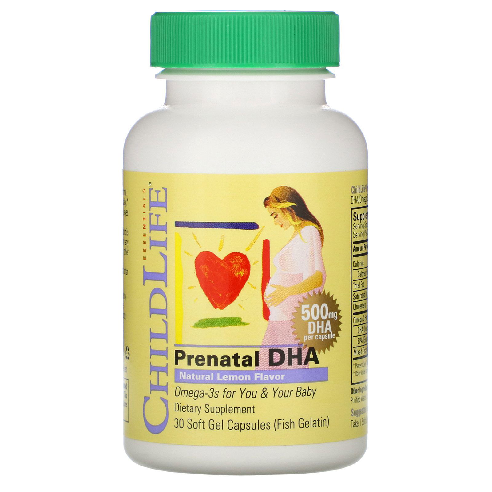 ChildLife, DHA Prenatal, Sabor natural limón, 500 mg, 30 Cápsulas