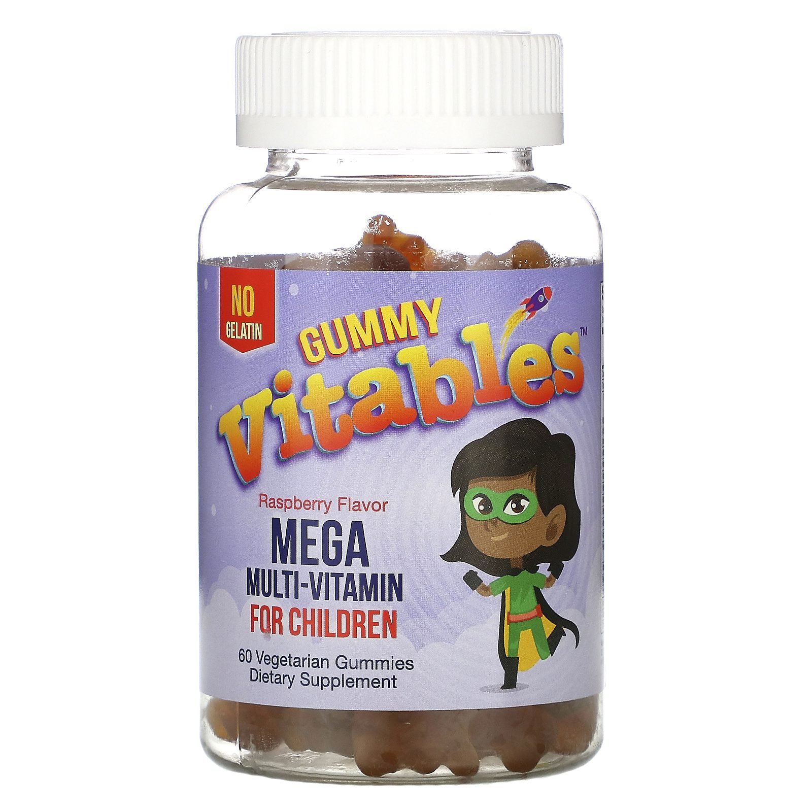 Gomitas con complejo de vitaminas B y vitamina C para niños, Sin azúcar,  Fresa natural, 60 gomitas