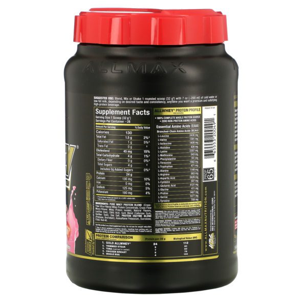 ALLMAX Nutrition, AllWhey Gold, 100% Premium Whey Protein, Strawberry, 2 lbs (907 g) - Imagen 2