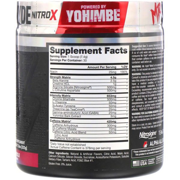 ProSupps, Mr. Hyde, Nitro X, Suplemento preentrenamineto, Nieve de mora, 222 g (7,8 oz) - Imagen 2