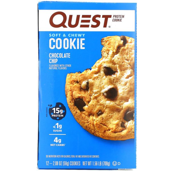 Quest Nutrition, Galleta de proteína, Chispas de chocolate, Paquete con 12 unidades, 59 g (2,08 oz) cada una - Imagen 2