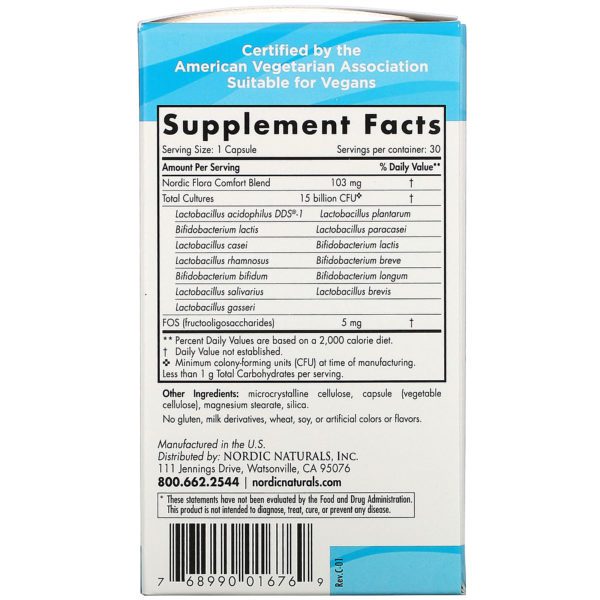 Nordic Naturals, Nordic Flora Probiotic, Comfort, 15 Billion CFU, 30 Capsules - Imagen 2