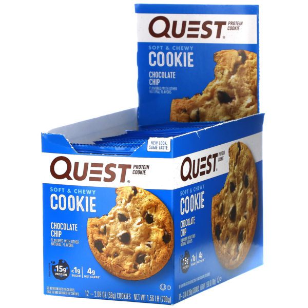 Quest Nutrition, Galleta de proteína, Chispas de chocolate, Paquete con 12 unidades, 59 g (2,08 oz) cada una