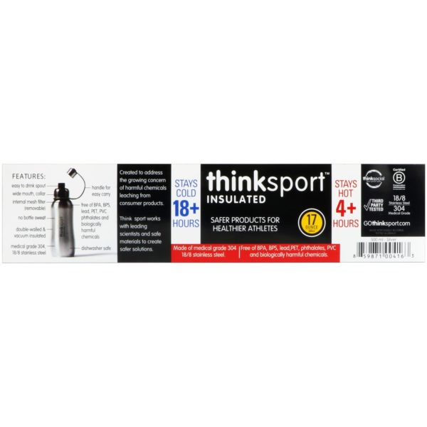 Think, Thinksport, Botella deportiva aislante, Plata, 17 oz (500ml) - Imagen 3