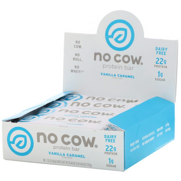 No Cow, Barrita proteica, Caramelo y vainilla, 12 barritas, 60 g (2,12 oz) cada una