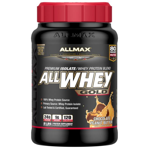 ALLMAX Nutrition, AllWhey Gold, 100 % proteína de suero de leche + aislado de proteína de suero de leche premium, chocolate y mantequilla de maní, 2 lb (907 g)