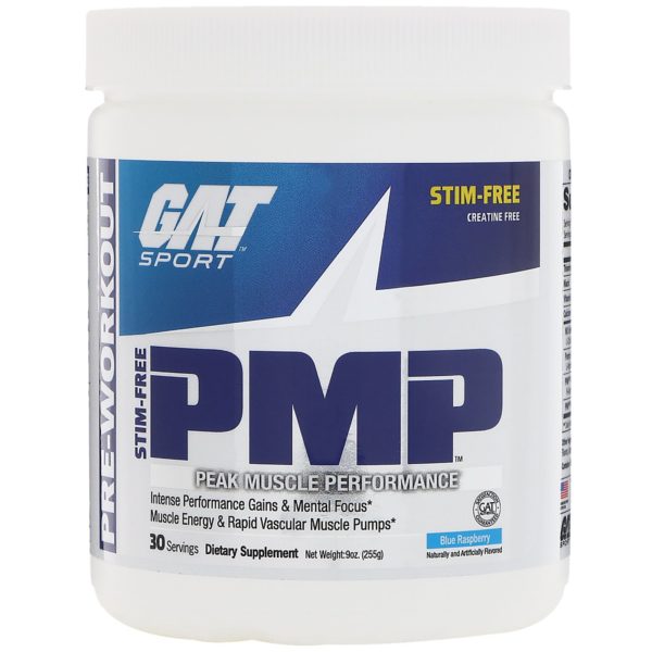 GAT, PMP, Pre entrenamiento, rendimiento muscular pico, frambuesa azul, 9 oz (255 g)