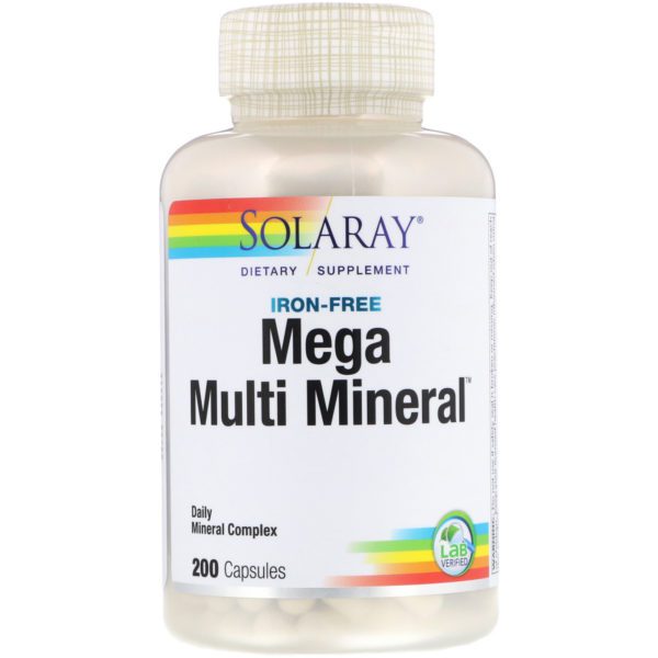 Solaray, Mega multi mineral, sin hierro, 200 cápsulas