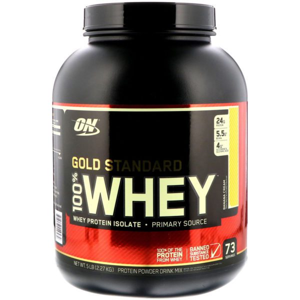 Optimum Nutrition, Crema de plátano 100 % suero de leche Gold Standard, 5 lbs (2,27 kg)