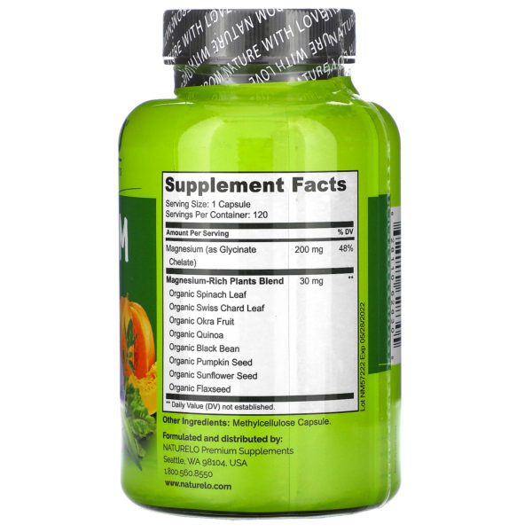 NATURELO, Magnesium Glycinate Chelate, 200 mg, 120 Vegetarian Capsules - Imagen 2