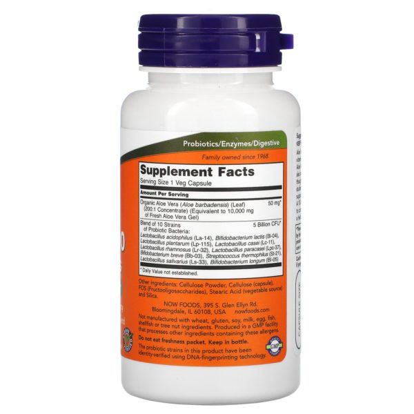 Now Foods, Aloe 10 000 y probióticos, 60 comprimidos vegetarianos - Imagen 2