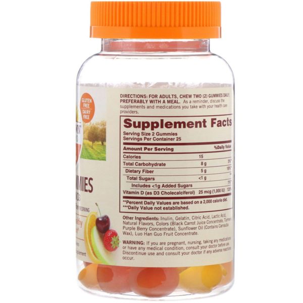 Sundown Naturals, Fiber Gummies with Vitamin D3, Assorted Fruit Flavors, 50 Gummies - Imagen 2