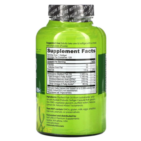 NATURELO, Aceite de pescado con triglicéridos de omega-3, 1100 mg, 120 cápsulas blandas - Imagen 2