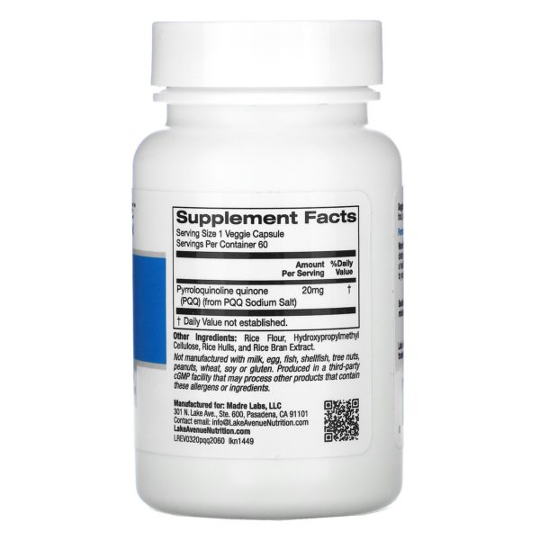 Lake Avenue Nutrition, PPQ (pirroloquinolina quinona), 20 mg, 60 cápsulas vegetales - Imagen 2