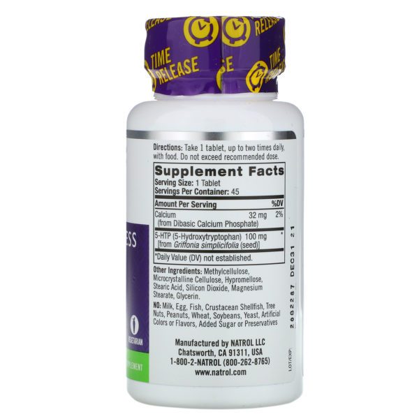 Natrol, 5-HTP, Liberación en el tiempo, fuerza extra, 100 mg, 45 tabletas - Imagen 2