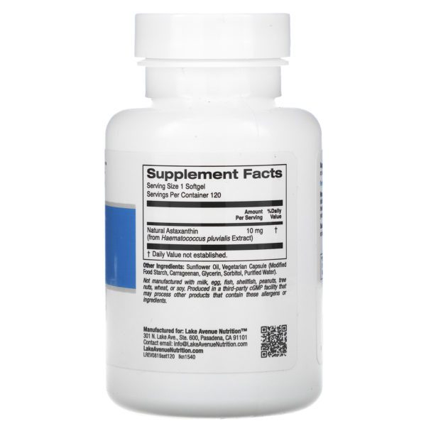 Lake Avenue Nutrition, Astaxantina, 10 mg, 120 cápsulas blandas vegetales - Imagen 2