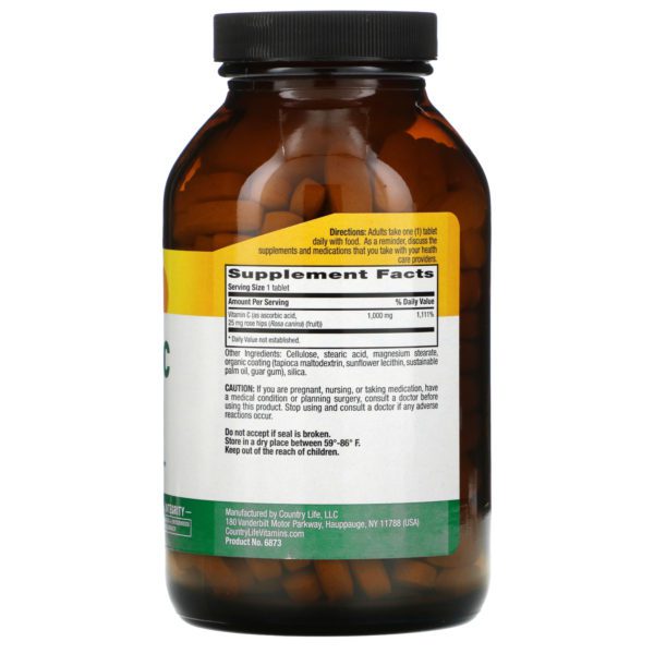 Country Life, Vitamina C de liberación prolongada con rosa mosqueta, 1000 mg, 250 comprimidos - Imagen 2