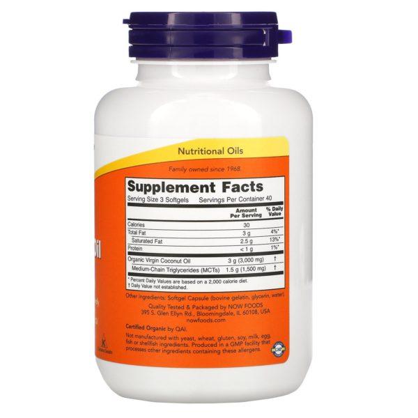 Now Foods, Virgin Coconut Oil, 1,000 mg, 120 Softgels - Imagen 2