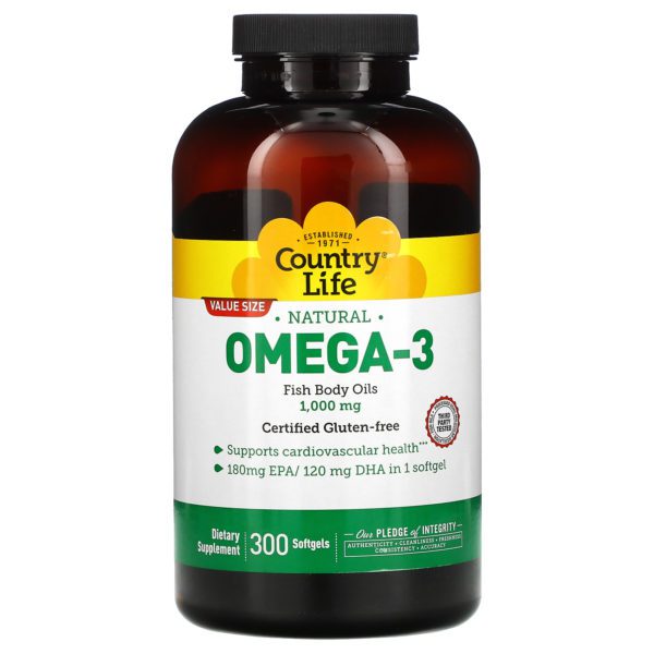 Country Life, Omega-3, 1000 mg, 300 Cápsulas Blandas