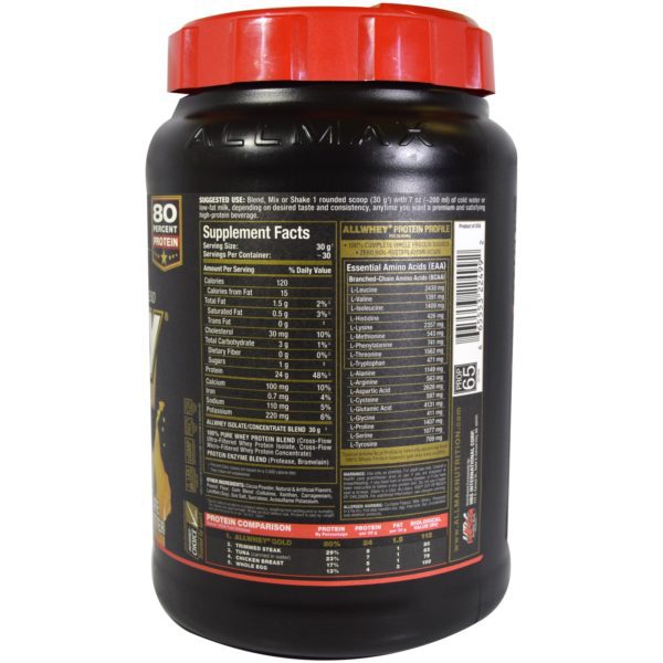 ALLMAX Nutrition, AllWhey Gold, 100 % proteína de suero de leche + aislado de proteína de suero de leche premium, chocolate y mantequilla de maní, 2 lb (907 g) - Imagen 2