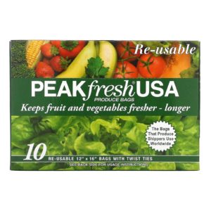 PEAKfresh USA, Bolsas para frutas y vegetales con precintos, Reutilizables, 10 bolsas