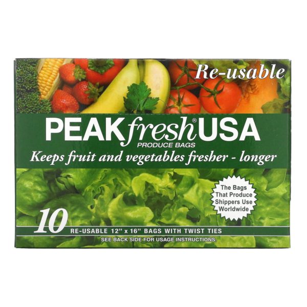 PEAKfresh USA, Bolsas para frutas y vegetales con precintos, Reutilizables, 10 bolsas