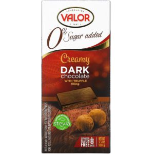 Valor, Creamy Dark Chocolate With Creamy Truffle Filling, 0% Sugar Added, 3.5 oz (100 g)