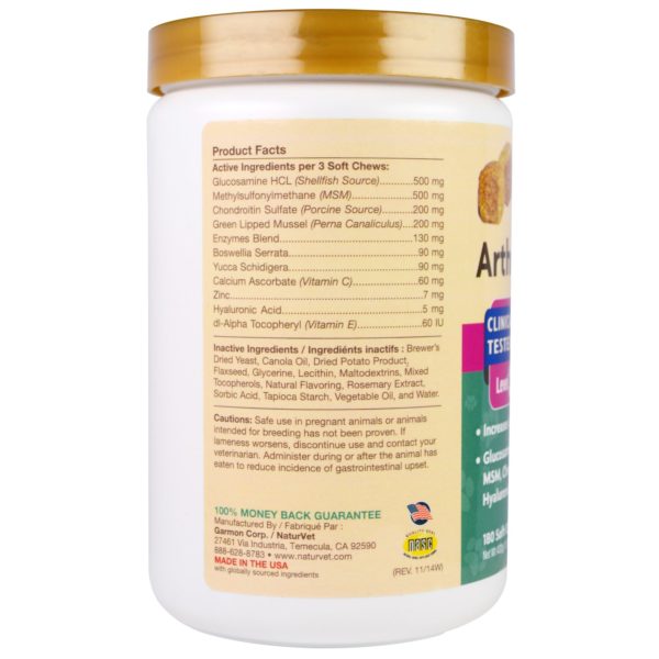 NaturVet, ArthriSoothe-GOLD, cuidado avanzado, nivel 3, 180 cápsulas blandas masticables, 15.2 oz (432 g) - Imagen 2