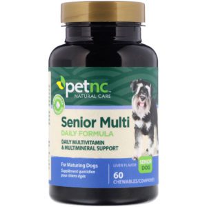petnc NATURAL CARE, Cuidado natural para mascotas, fórmula multivitamínica diaria para edad avanzada, perros de edad avanzada, sabor a hígado, 60 pastillas masticables