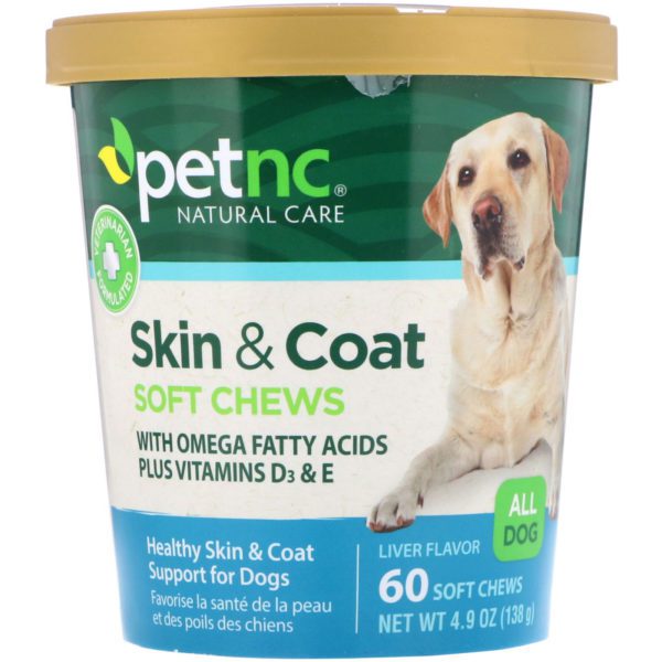 petnc NATURAL CARE, Cuidado natural de mascotas, piel y pelaje, sabor a hígado, todo tipo de perros, 60 tabletas masticables blandas