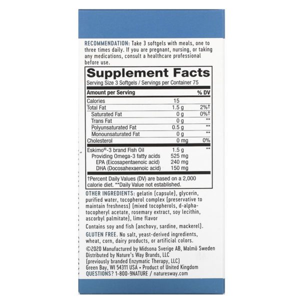 Enzymatic Therapy, Eskimo-3, Aceite de Pescado Estable Natural, 225 Pastillas Blandas de Gel - Imagen 2