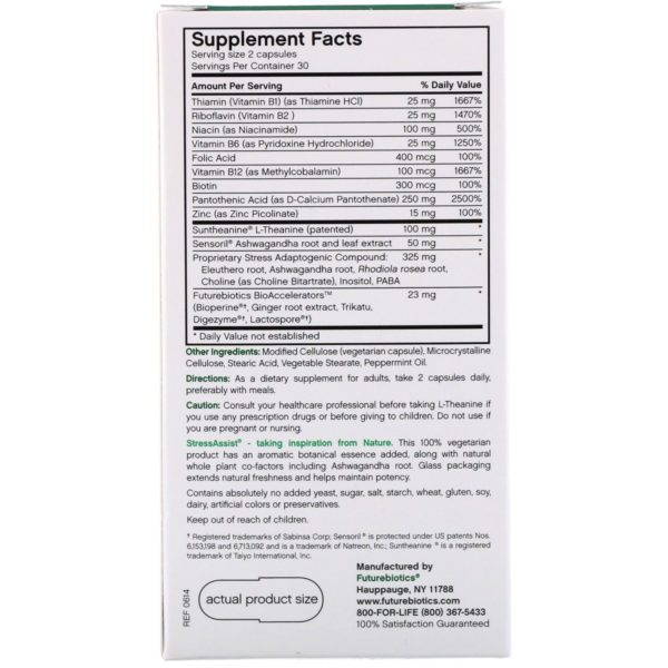 FutureBiotics, Stressassist, L-Theanine Stress Complex, 60 Vegetarian Capsules - Imagen 2