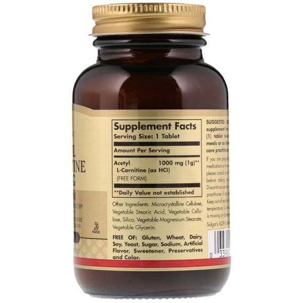 Solgar, Acetil L-Carnitina, 1000 mg, 30 Tablets - Imagen 2