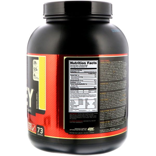 Optimum Nutrition, Crema de plátano 100 % suero de leche Gold Standard, 5 lbs (2,27 kg) - Imagen 2