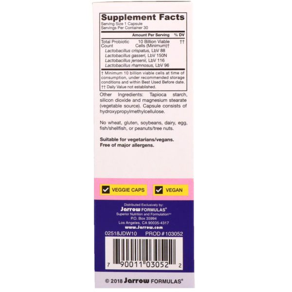 Jarrow Formulas, Jarro-Dophilus, Probiótico vaginal, Para mujeres, 10.000 millones, 30 cápsulas - Imagen 2