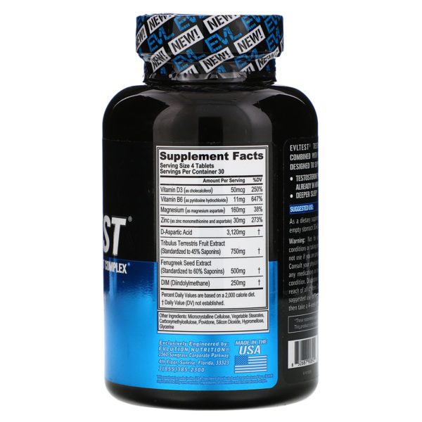 EVLution Nutrition, EVLTest, Complejo de refuerzo de testosterona, 120 comprimidos - Imagen 2