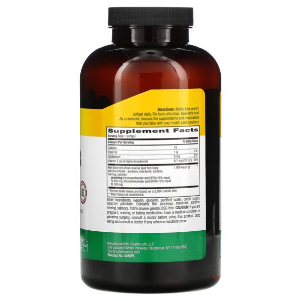 Country Life, Omega-3, 1000 mg, 300 Cápsulas Blandas - Imagen 2