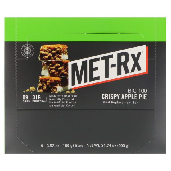 MET-Rx, Gran 100 Colosal, barra de reemplazo de la carne, pastel de manzana crocante, 9 barras, 3,52 onzas (100 g) c/u - Imagen 2