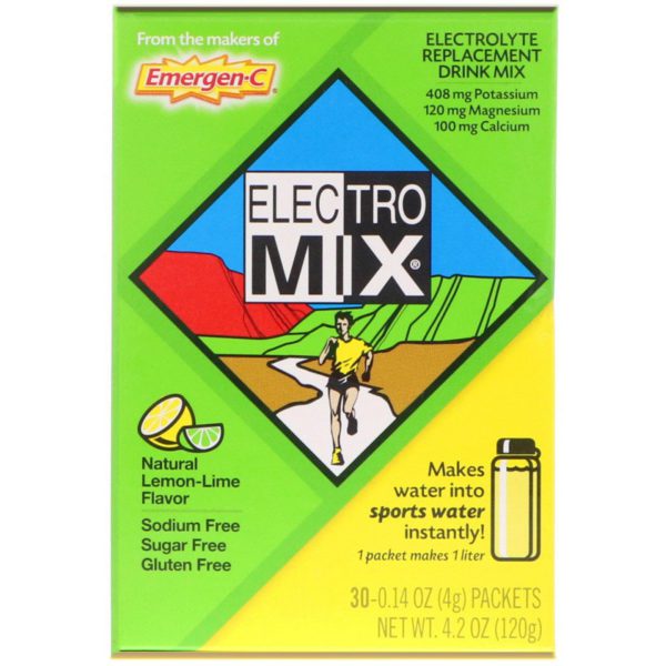 Emergen-C, Electro Mix, bebida de reemplazo de electrolitos, lima-limón natural, 30 paquetes, 0,14 oz (4 g) cada uno.