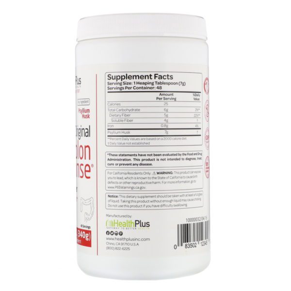 Health Plus, Colon Cleanse original, Fibra natural para uso diario, 340 g (12 oz) - Imagen 2