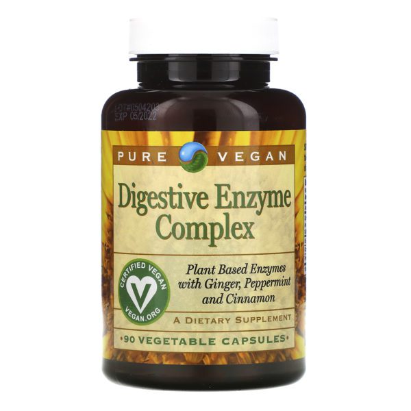 Pure Vegan, Complejo de enzimas digestivas, 90 cápsulas vegetales