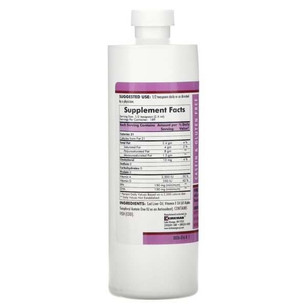 Kirkman Labs, Aceite de hígado de bacalao líquido, Sin sabor, 473 ml (16 oz. líq.) - Imagen 2