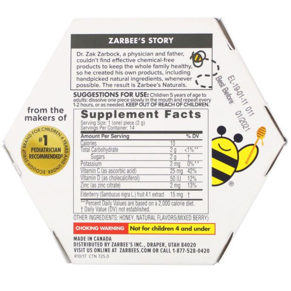 Zarbee's, 96% Honey Cough Soothers + Immune Support, Natural Mixed Berry Flavor, Ages 5+, 14 Pieces - Imagen 3