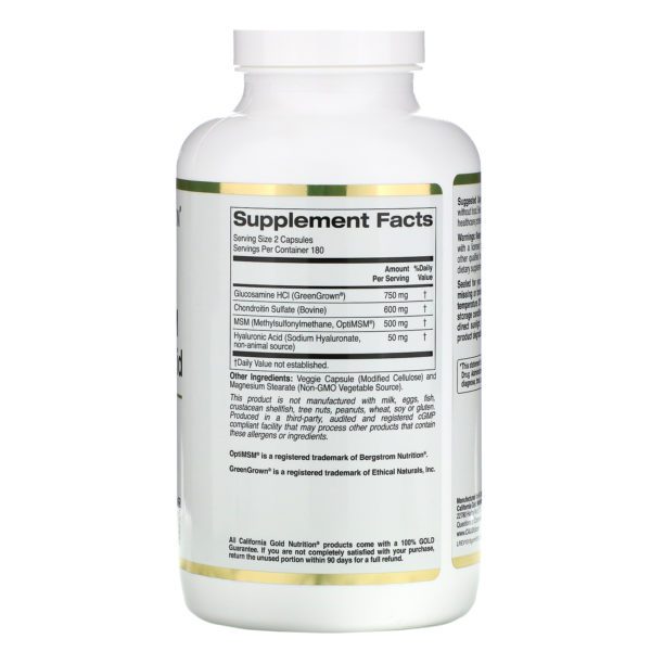 California Gold Nutrition, Glucosamine Chondroitin, MSM plus Hyaluronic Acid, 360 Veggie Capsules - Imagen 2